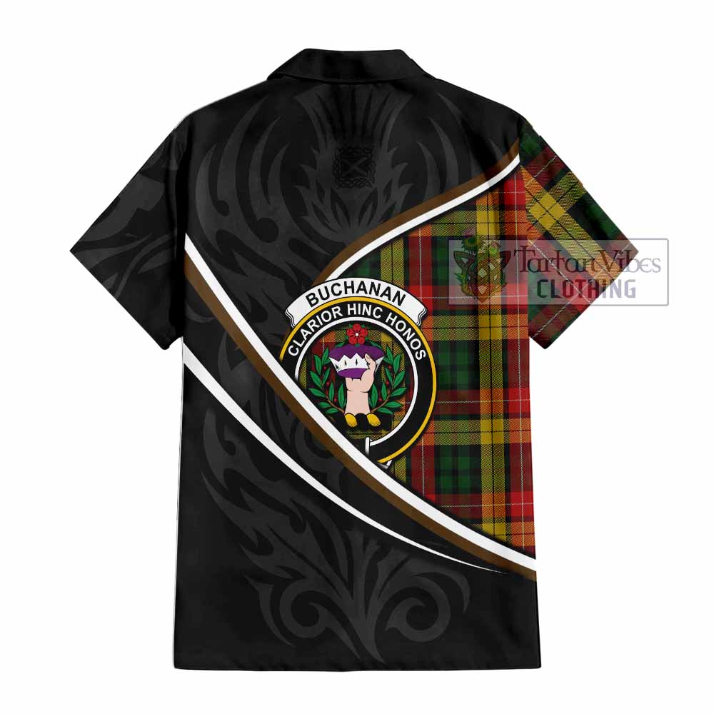 Buchanan Tartan Family Crest Short Sleeve Button Shirt Celtic Scottish Thistle Floral - Tartan Vibes Clothing