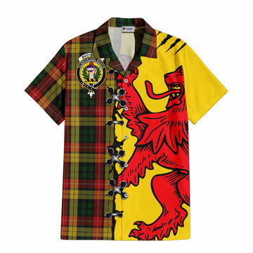 Buchanan Tartan Family Crest Short Sleeve Button Shirt Lion Rampant Honor - Tartan Vibes Clothing