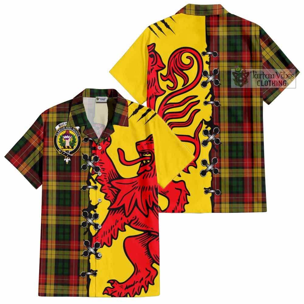 Buchanan Tartan Family Crest Short Sleeve Button Shirt Lion Rampant Honor - Tartan Vibes Clothing