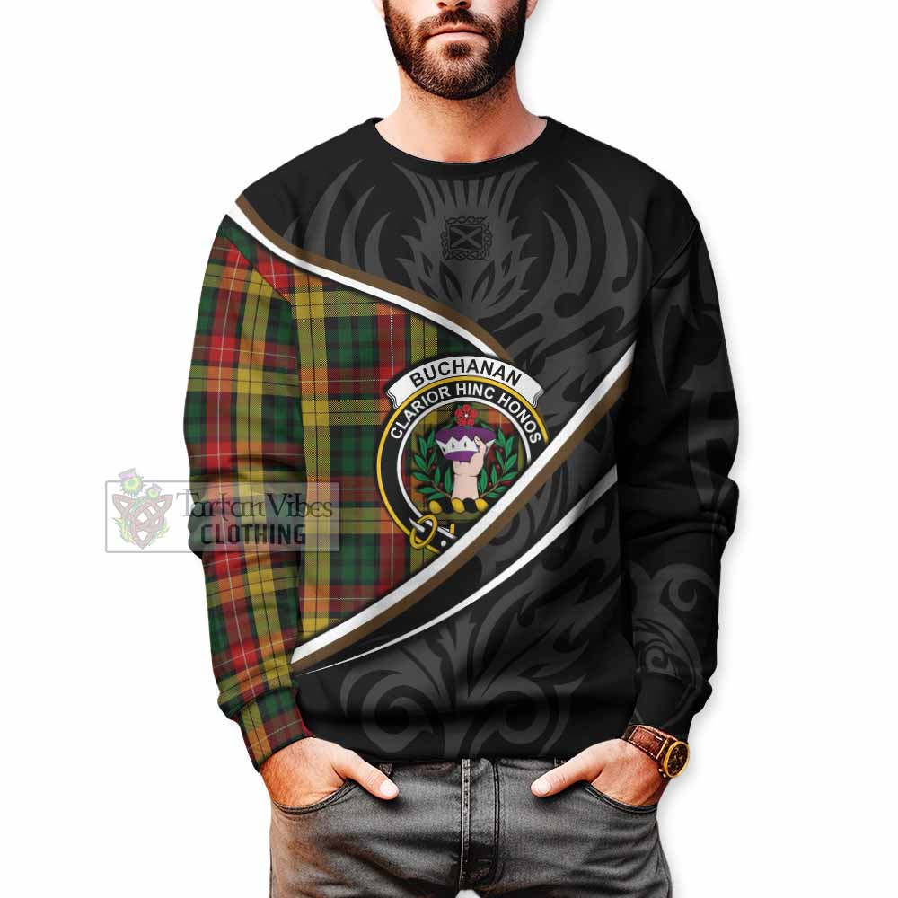 Buchanan Tartan Family Crest Sweatshirt Celtic Scottish Thistle Floral - Tartan Vibes Clothing