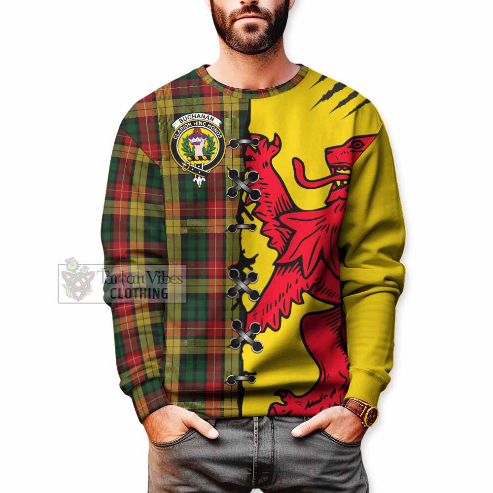 Buchanan Tartan Family Crest Sweatshirt Lion Rampant Honor - Tartan Vibes Clothing