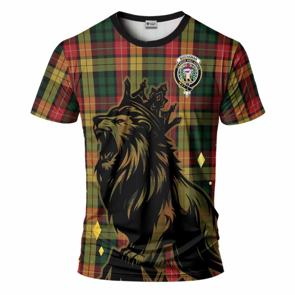 Buchanan Tartan Family Crest T-Shirt Crowned Lion Roaring