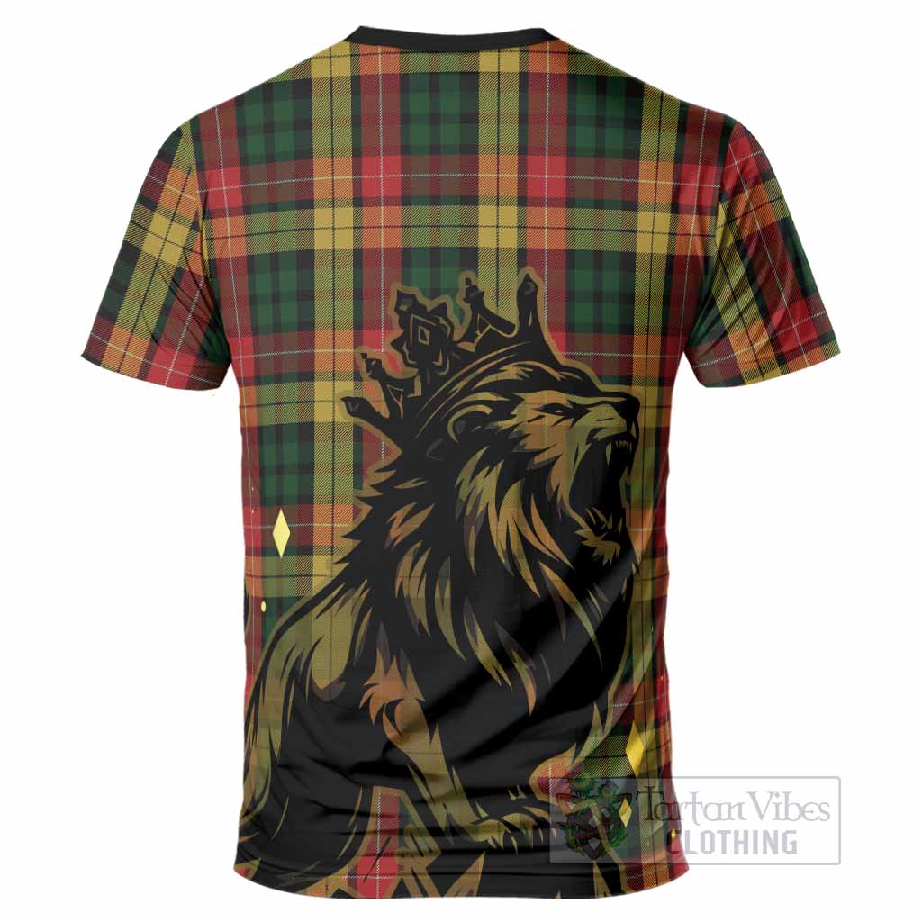 Buchanan Tartan Family Crest T-Shirt Crowned Lion Roaring