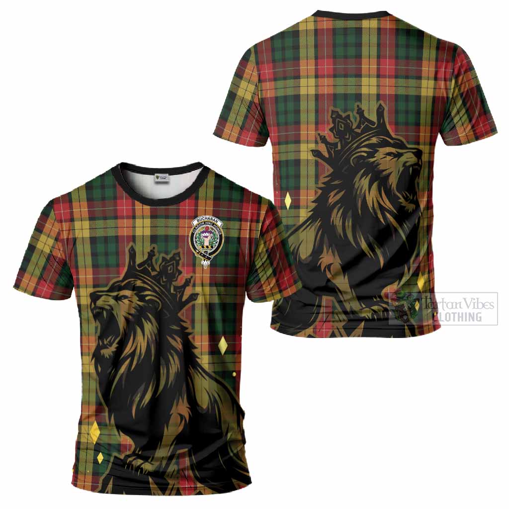 Buchanan Tartan Family Crest T-Shirt Crowned Lion Roaring