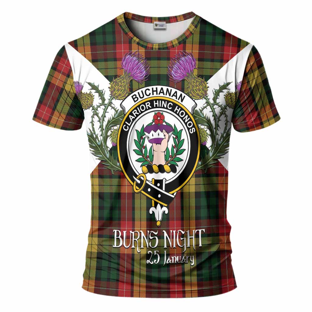 Buchanan Tartan Family Crest T-Shirt Scottish Burns Night Thistle Floral