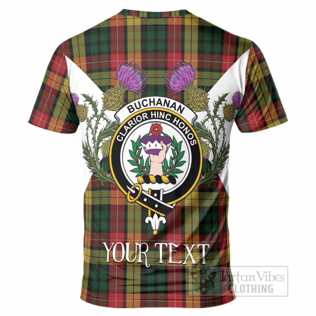 Buchanan Tartan Family Crest T-Shirt Scottish Burns Night Thistle Floral
