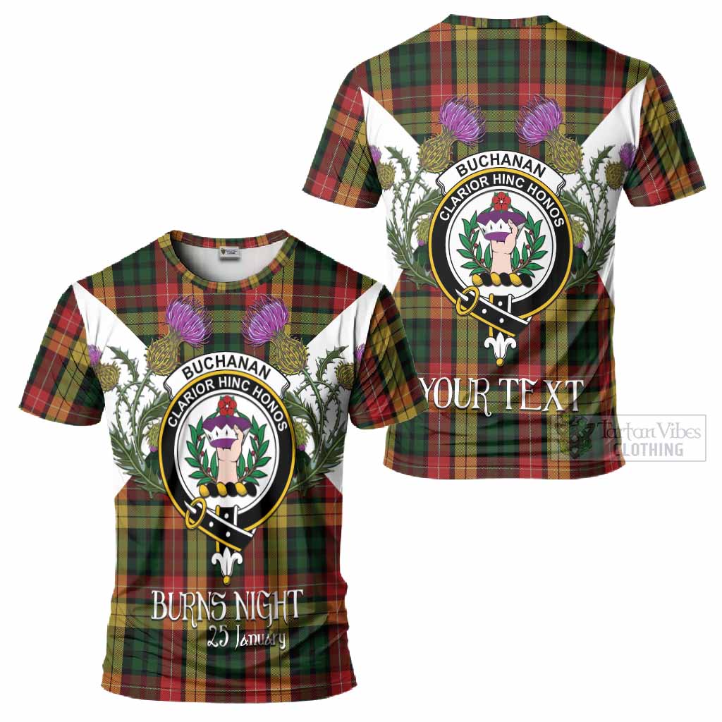 Buchanan Tartan Family Crest T-Shirt Scottish Burns Night Thistle Floral