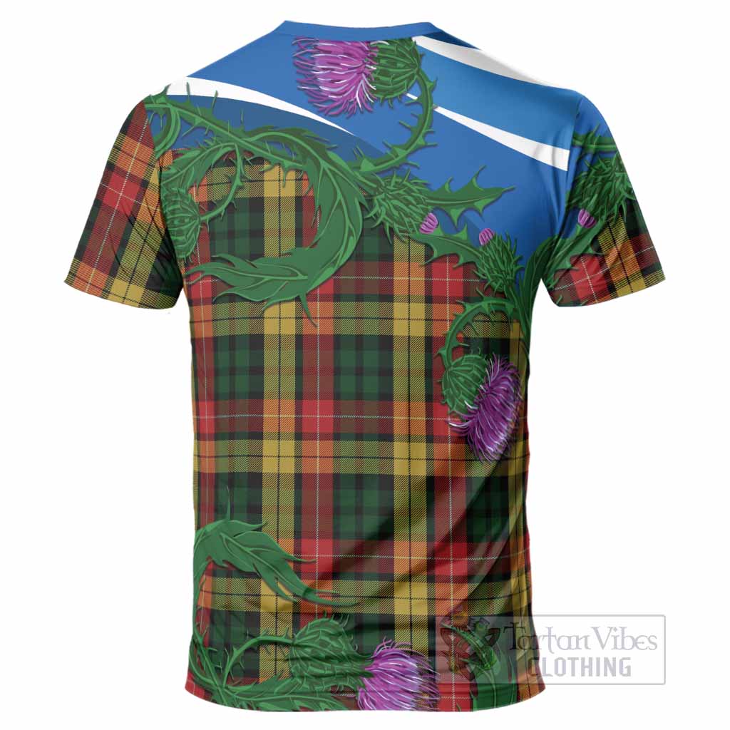 Buchanan Tartan Family Crest T-Shirt Thistle in Minimalism