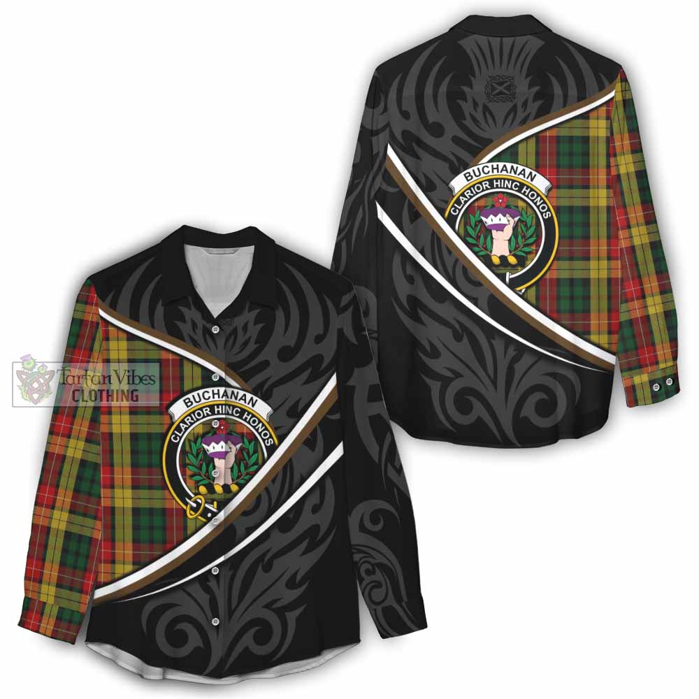 Buchanan Tartan Family Crest Women Casual Shirt Celtic Scottish Thistle Floral - Tartan Vibes Clothing