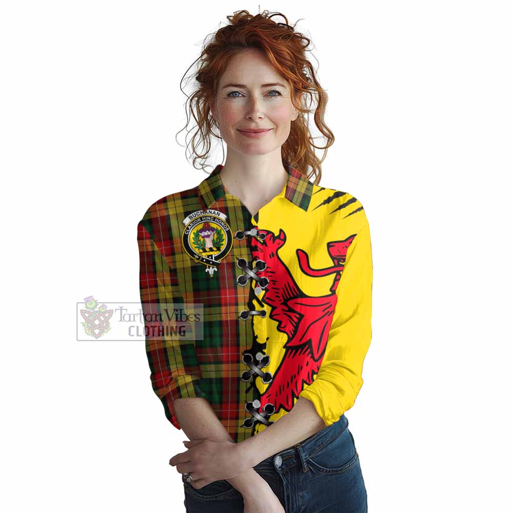 Buchanan Tartan Family Crest Women Casual Shirt Lion Rampant Honor - Tartan Vibes Clothing