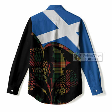 Buchanan Tartan Family Crest Women Casual Shirt Scotland Thistle Floral Flag Style