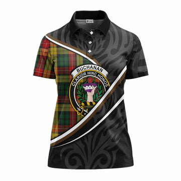 Buchanan Tartan Family Crest Women's Polo Shirt Celtic Scottish Thistle Floral