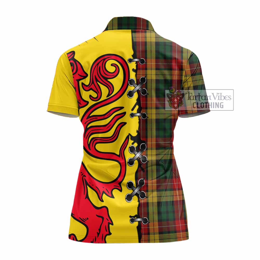 Buchanan Tartan Family Crest Women's Polo Shirt Lion Rampant Honor - Tartan Vibes Clothing