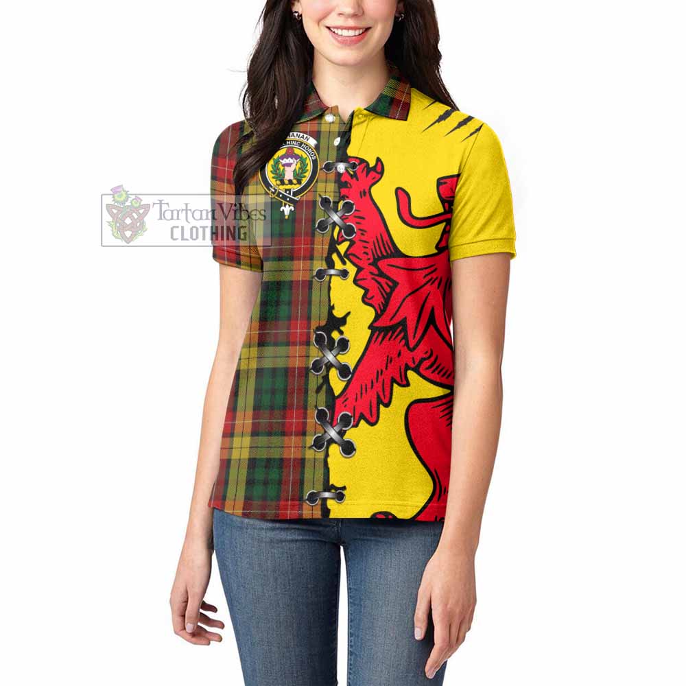 Buchanan Tartan Family Crest Women's Polo Shirt Lion Rampant Honor - Tartan Vibes Clothing