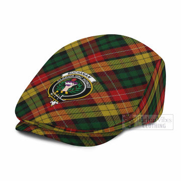 Buchanan Tartan Flat Cap, Jeff Cap Cross Style with Family Crest