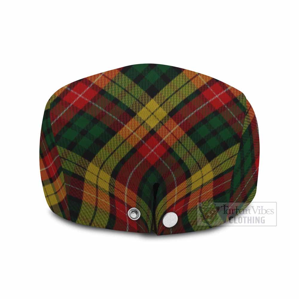 Buchanan Tartan Flat Cap, Jeff Cap Cross Style with Family Crest - Tartan Vibes Clothing