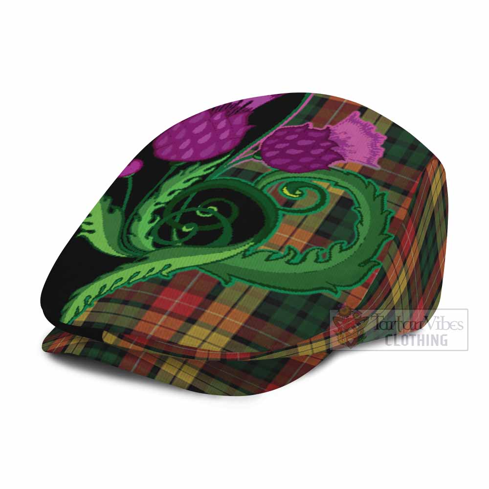 Buchanan Tartan Flat Cap, Jeff Cap Traditional Scottish Thistle