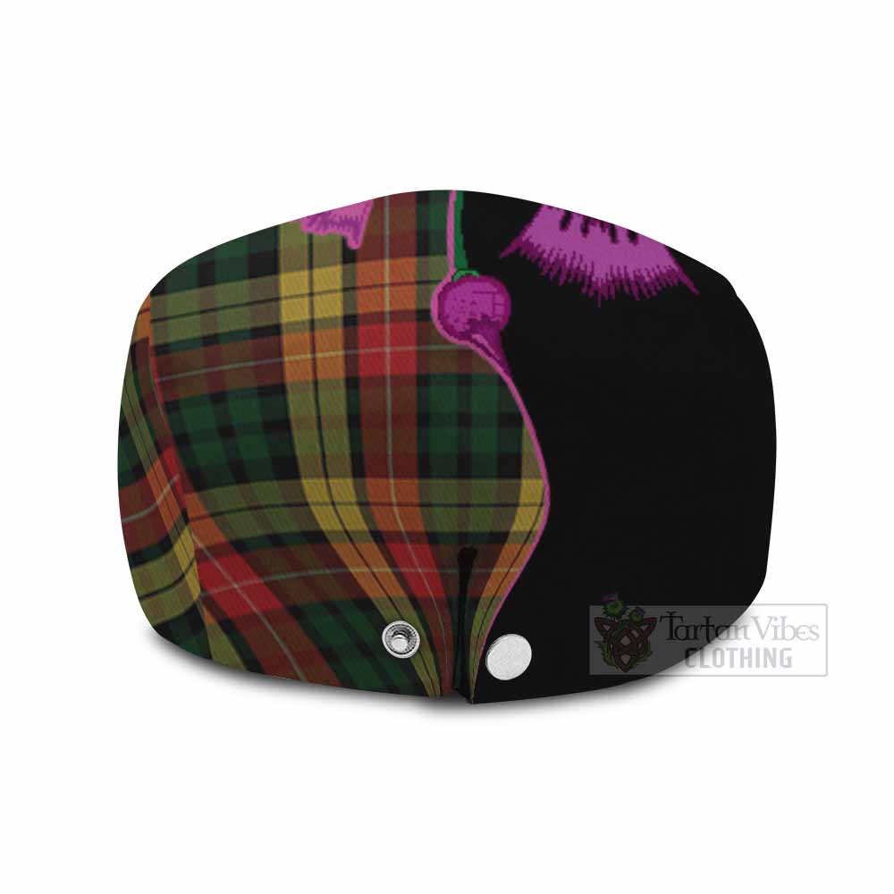 Buchanan Tartan Flat Cap, Jeff Cap Traditional Scottish Thistle