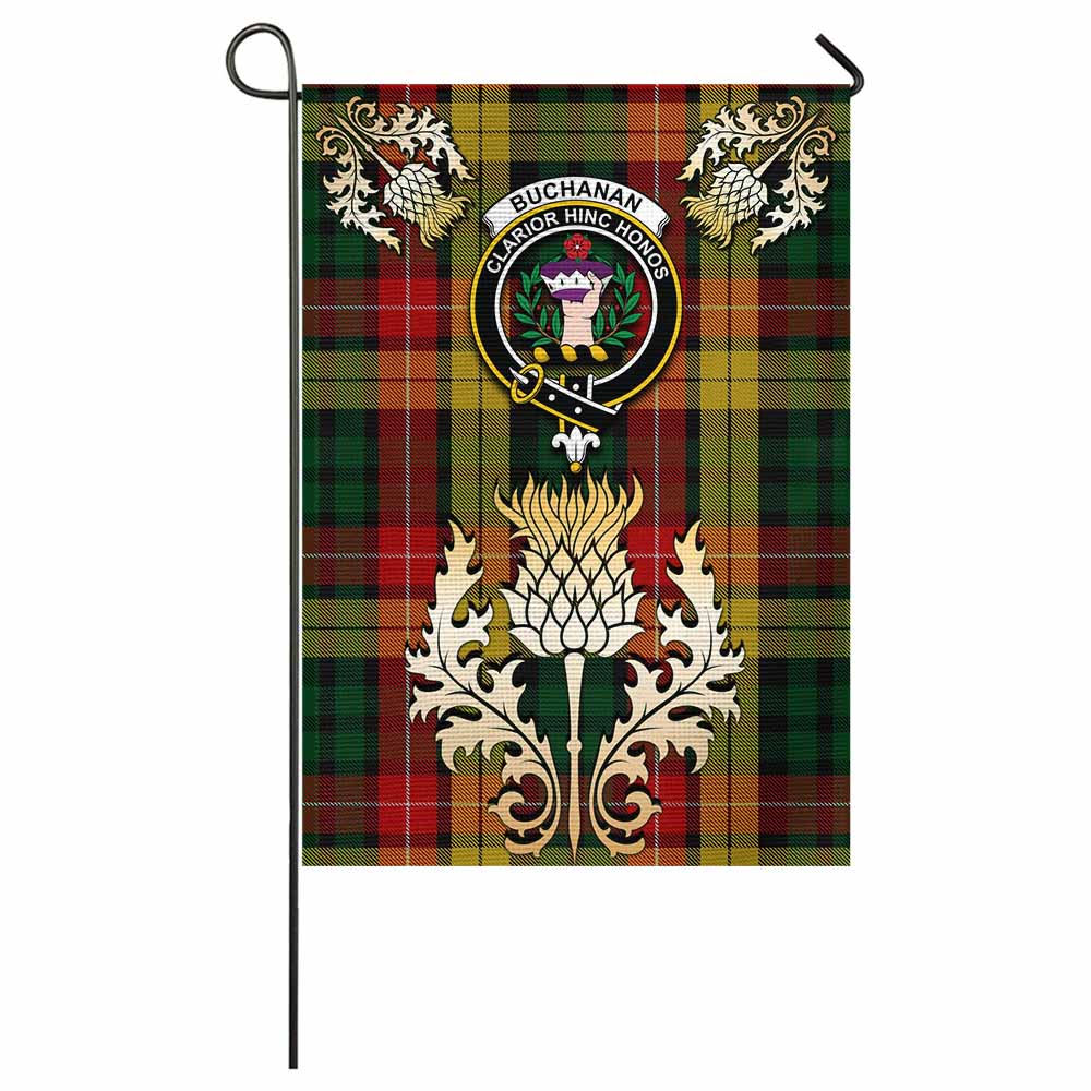 Buchanan Tartan Garden Flag with Golden Regal Scottish Thistle Emblem - Tartan Vibes Clothing