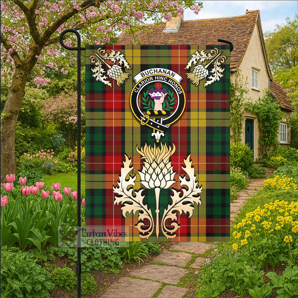 Buchanan Tartan Garden Flag with Golden Regal Scottish Thistle Emblem - Tartan Vibes Clothing