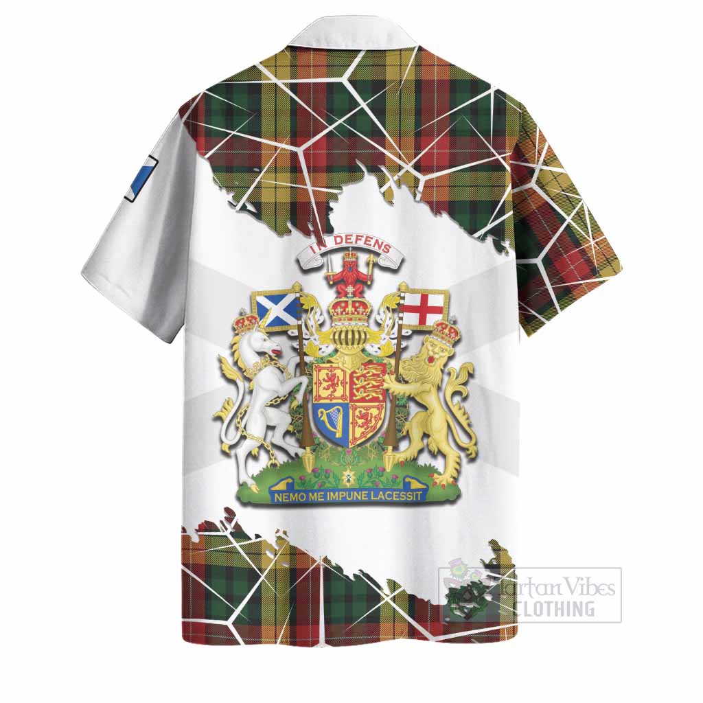 Buchanan Tartan Hawaiian Shirt with Family Crest and Lion Rampant Grunge Style