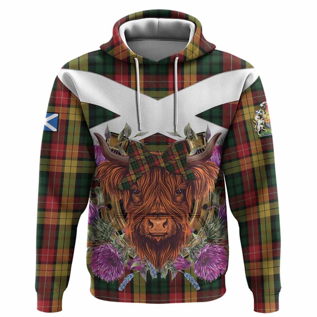Buchanan Tartan Hoodie Scottish Thistle Heilan Coo
