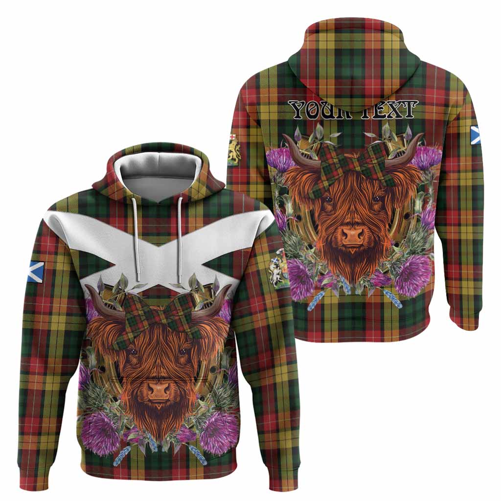Buchanan Tartan Hoodie Scottish Thistle Heilan Coo