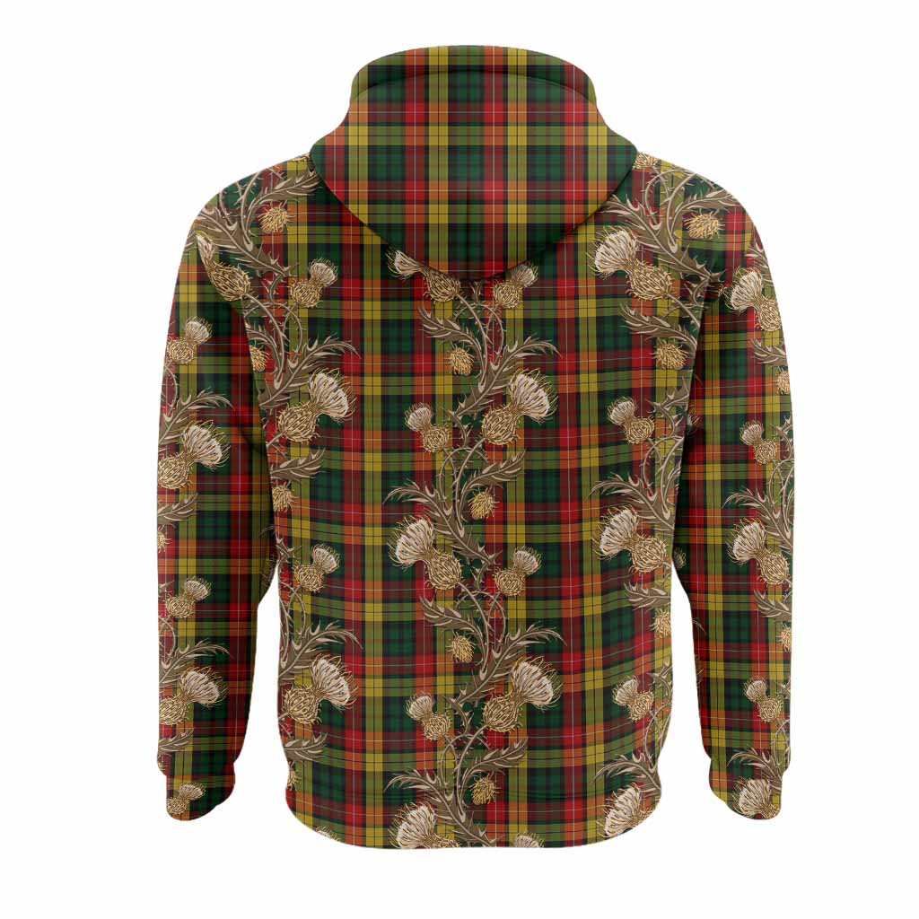 Buchanan Tartan Hoodie Seamless Scottish Thistle Flowers