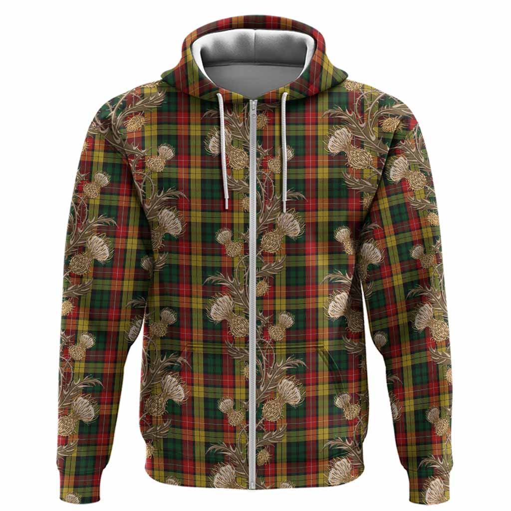 Buchanan Tartan Hoodie Seamless Scottish Thistle Flowers
