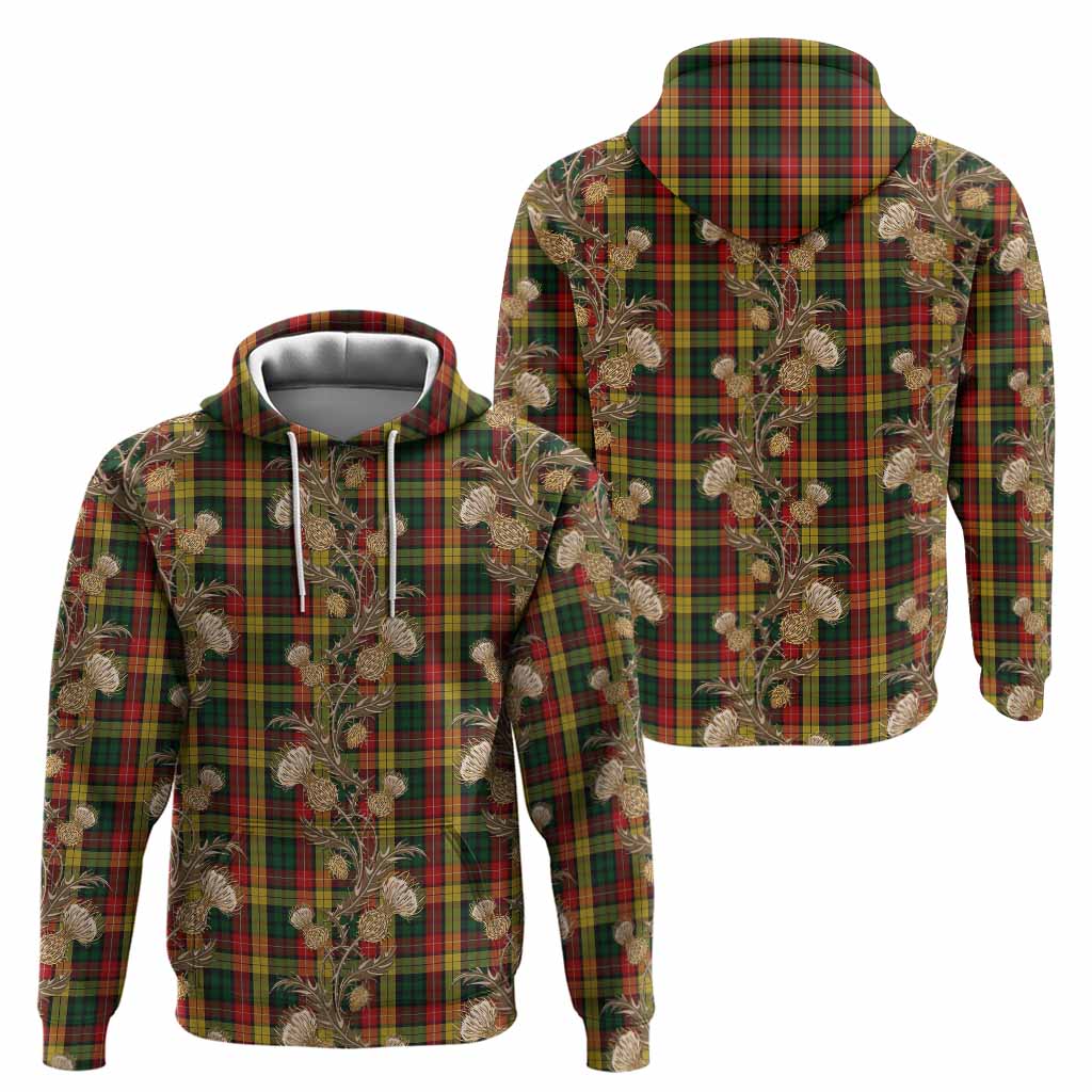 Buchanan Tartan Hoodie Seamless Scottish Thistle Flowers