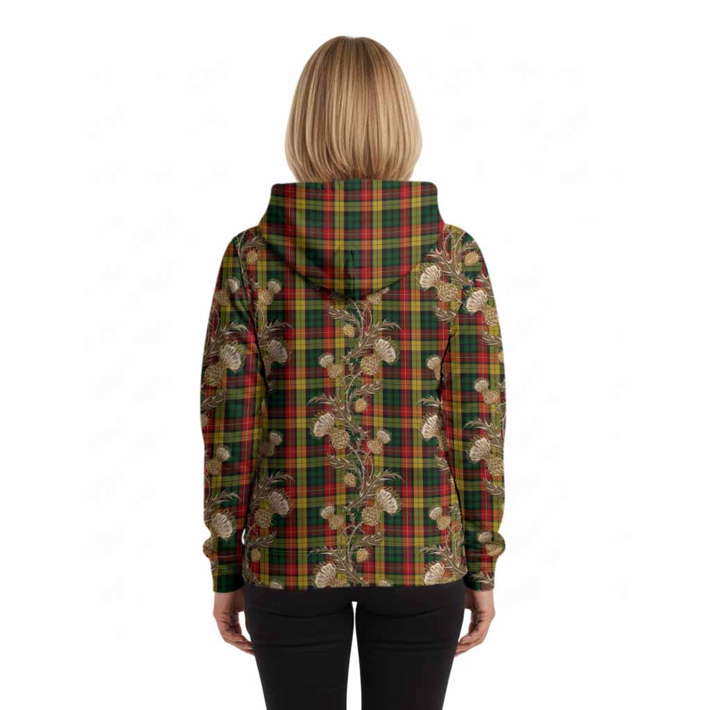 Buchanan Tartan Hoodie Seamless Scottish Thistle Flowers
