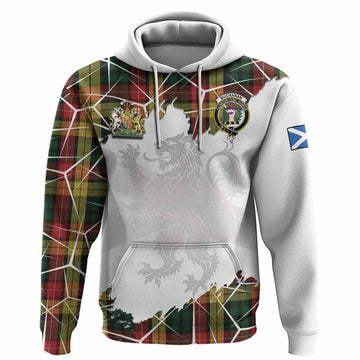 Buchanan Tartan Hoodie with Family Crest and Lion Rampant Grunge Style
