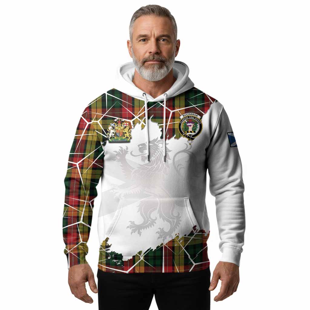 Buchanan Tartan Hoodie with Family Crest and Lion Rampant Grunge Style