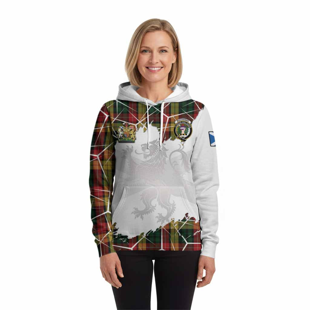Buchanan Tartan Hoodie with Family Crest and Lion Rampant Grunge Style