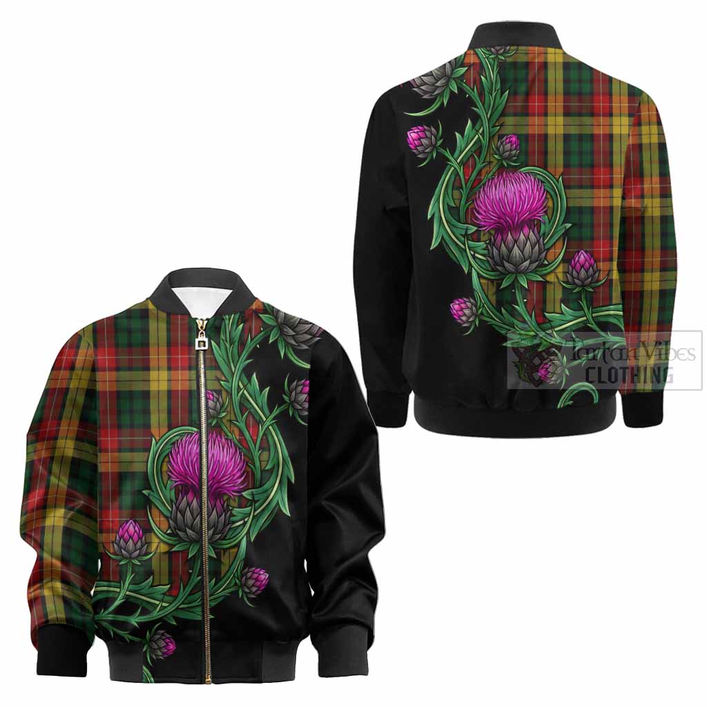 Buchanan Tartan Kid Bomber Jacket Resilient Scottish Thistle - Tartan Vibes Clothing