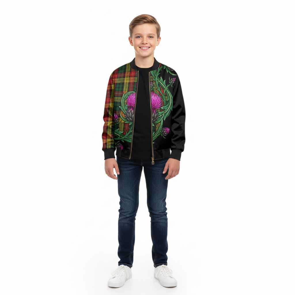 Buchanan Tartan Kid Bomber Jacket Resilient Scottish Thistle - Tartan Vibes Clothing
