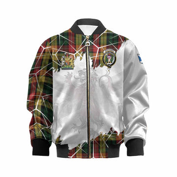 Buchanan Tartan Kid Bomber Jacket with Family Crest and Lion Rampant Grunge Style