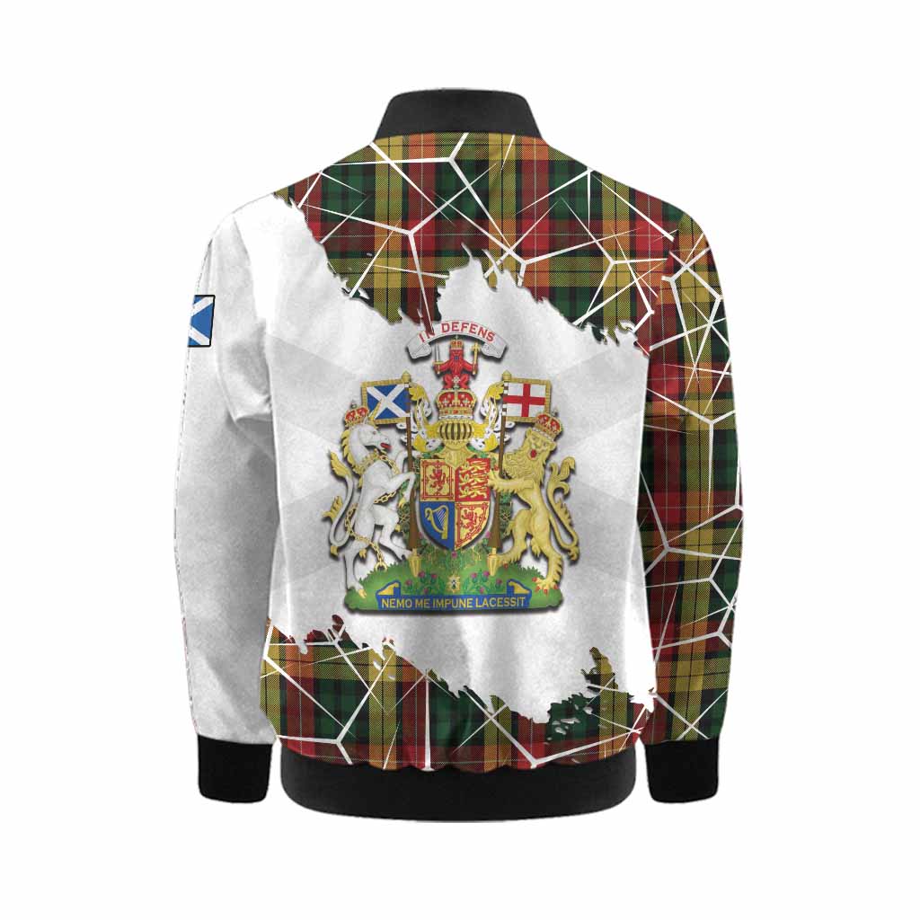 Buchanan Tartan Kid Bomber Jacket with Family Crest and Lion Rampant Grunge Style