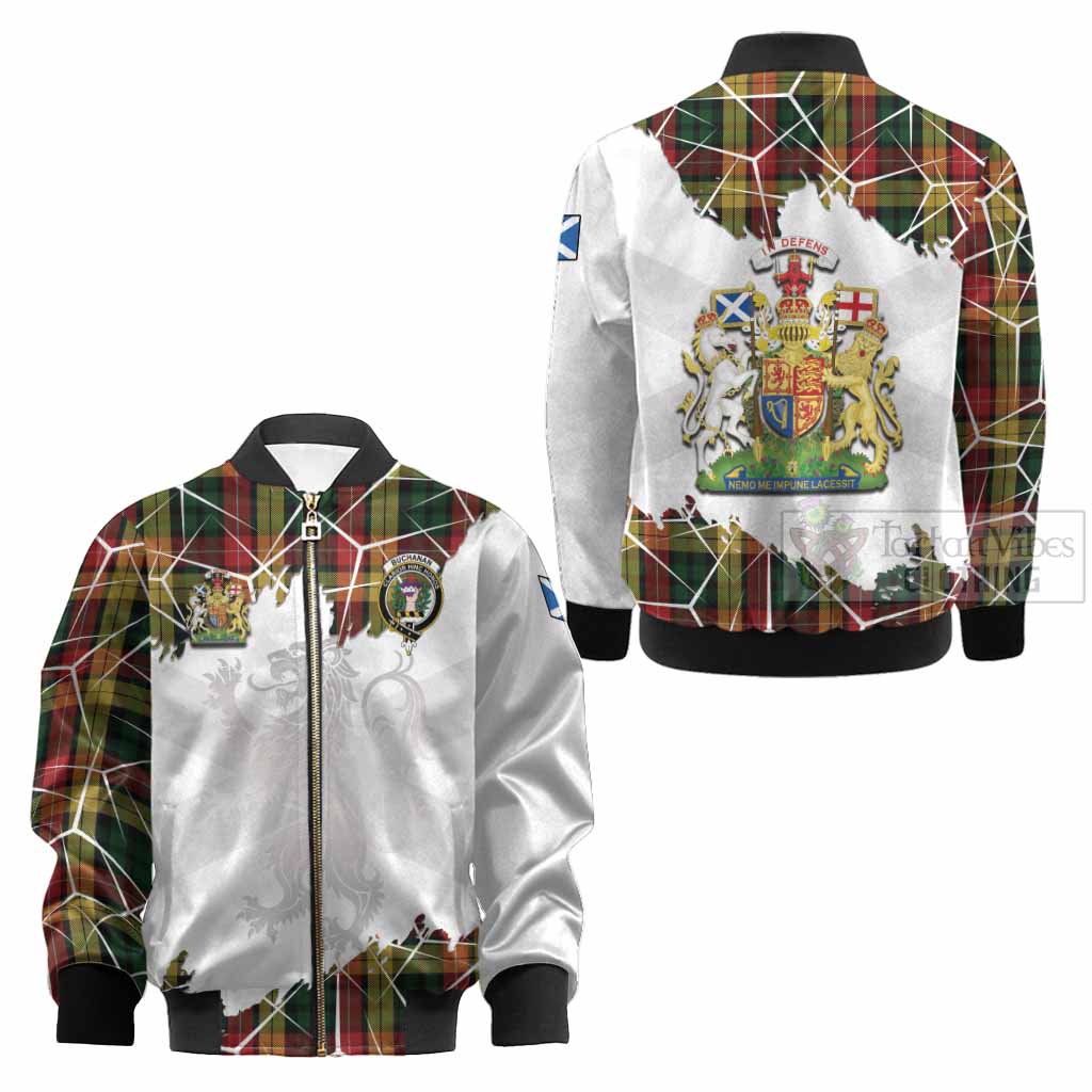 Buchanan Tartan Kid Bomber Jacket with Family Crest and Lion Rampant Grunge Style