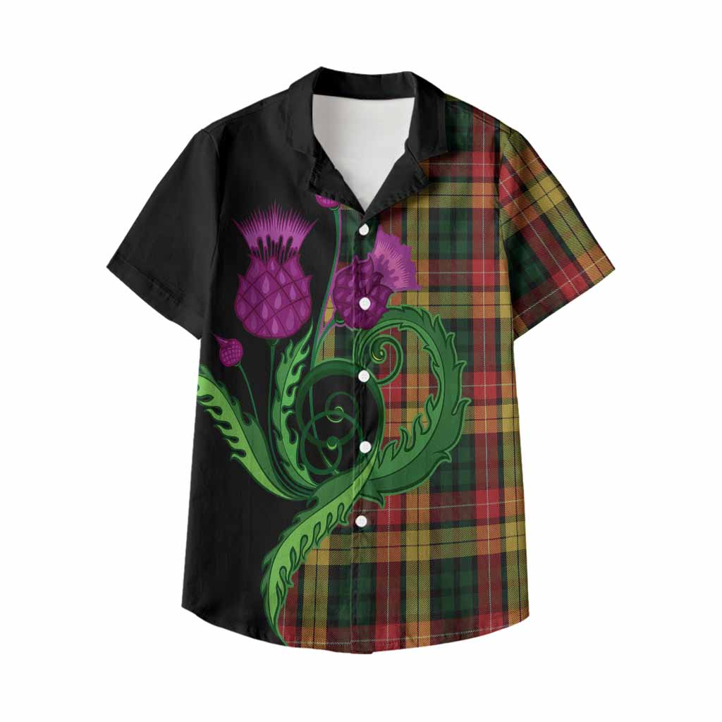 Buchanan Tartan Kid Hawaiian Shirt Traditional Scottish Thistle