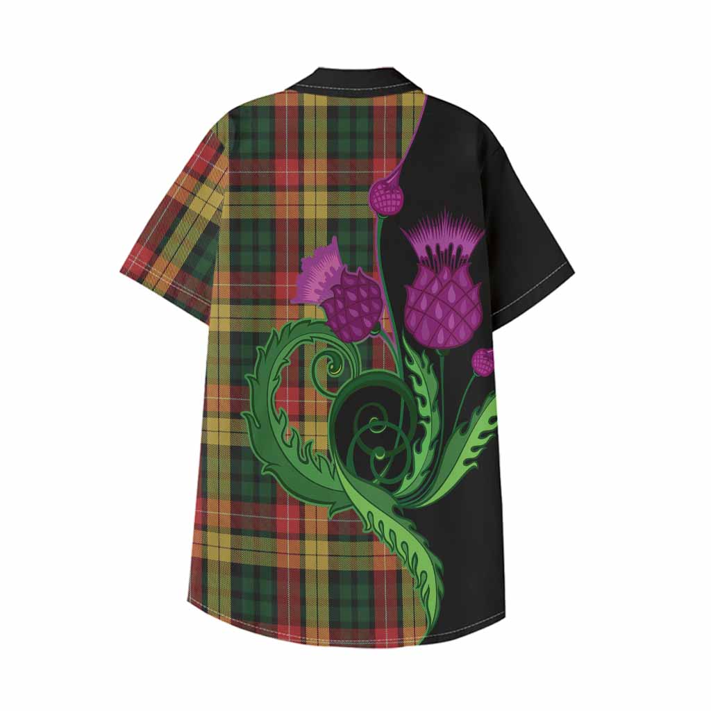 Buchanan Tartan Kid Hawaiian Shirt Traditional Scottish Thistle