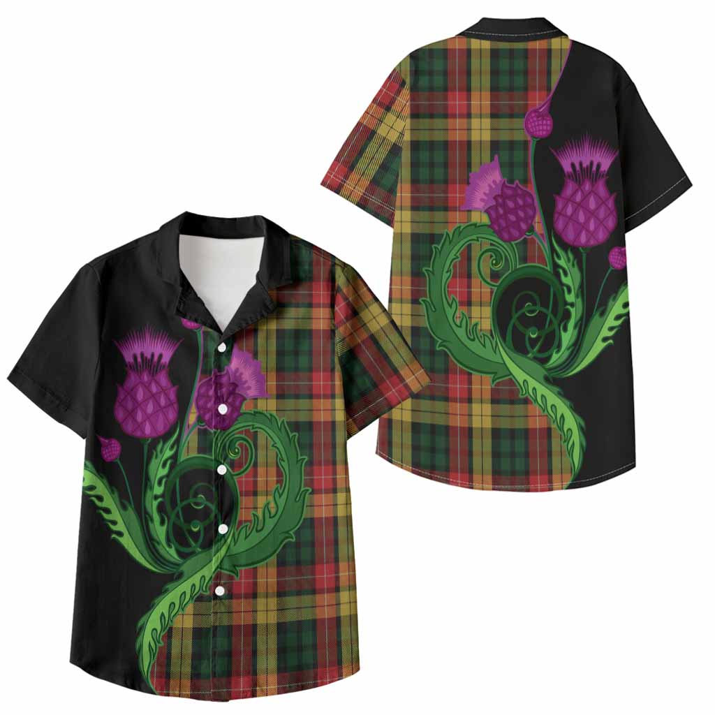 Buchanan Tartan Kid Hawaiian Shirt Traditional Scottish Thistle