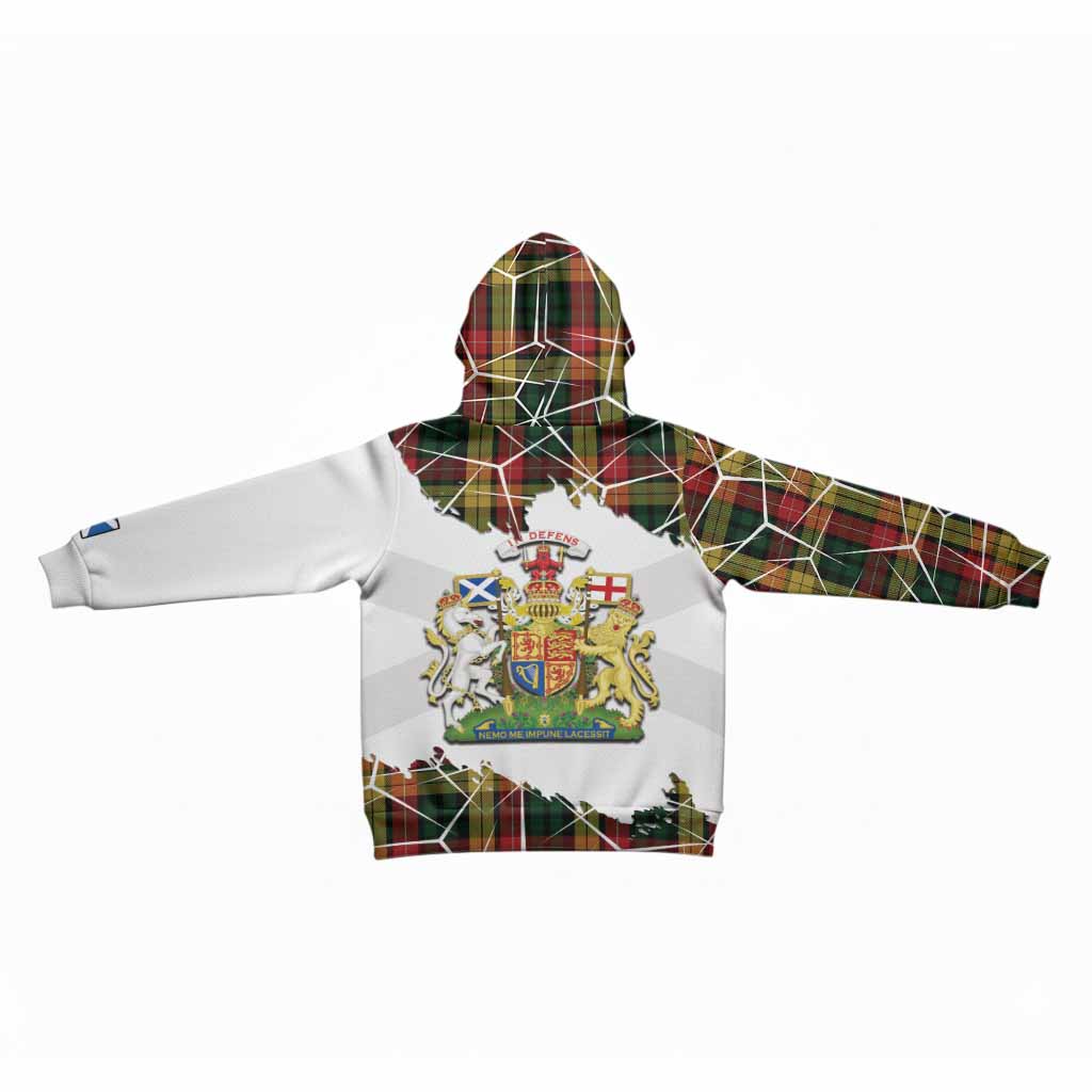 Buchanan Tartan Kid Hoodie with Family Crest and Lion Rampant Grunge Style