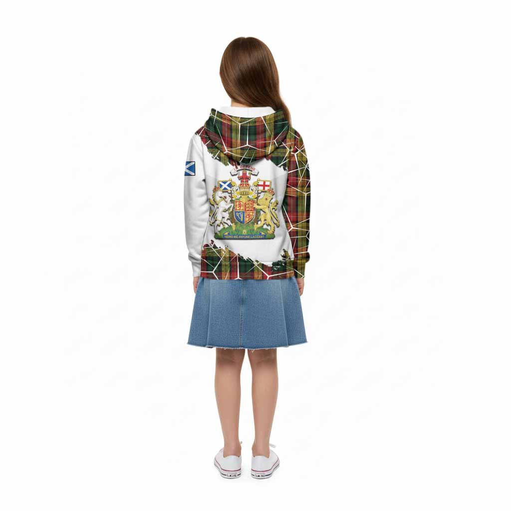 Buchanan Tartan Kid Hoodie with Family Crest and Lion Rampant Grunge Style