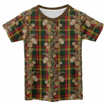 Buchanan Tartan Kid T-shirt Seamless Scottish Thistle Flowers