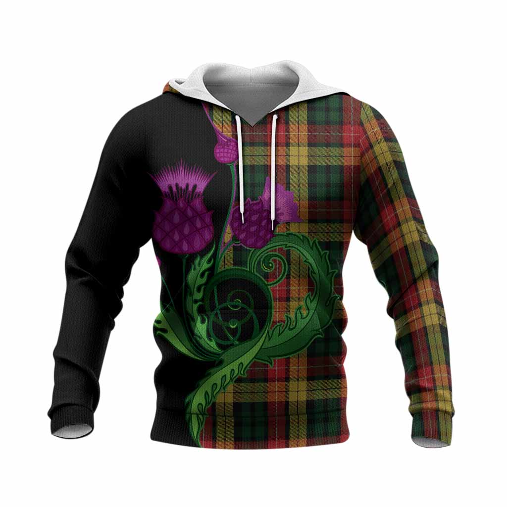 Buchanan Tartan Knitted Hoodie Traditional Scottish Thistle
