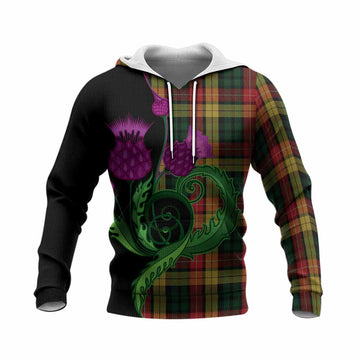 Buchanan Tartan Knitted Hoodie Traditional Scottish Thistle