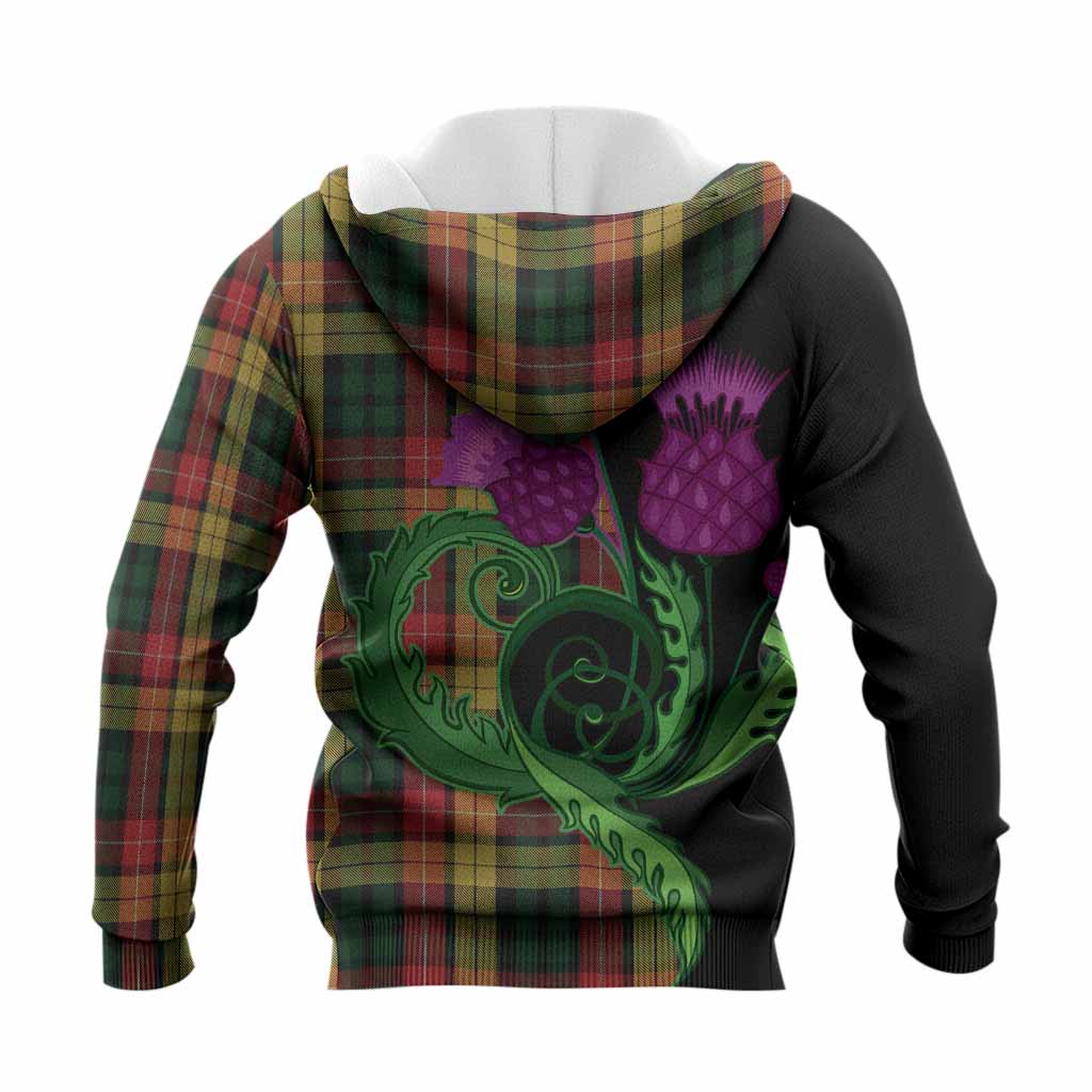 Buchanan Tartan Knitted Hoodie Traditional Scottish Thistle