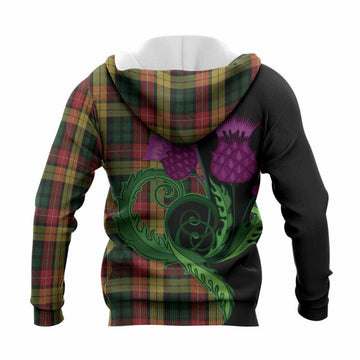Buchanan Tartan Knitted Hoodie Traditional Scottish Thistle