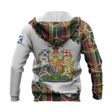 Buchanan Tartan Knitted Hoodie with Family Crest and Lion Rampant Grunge Style